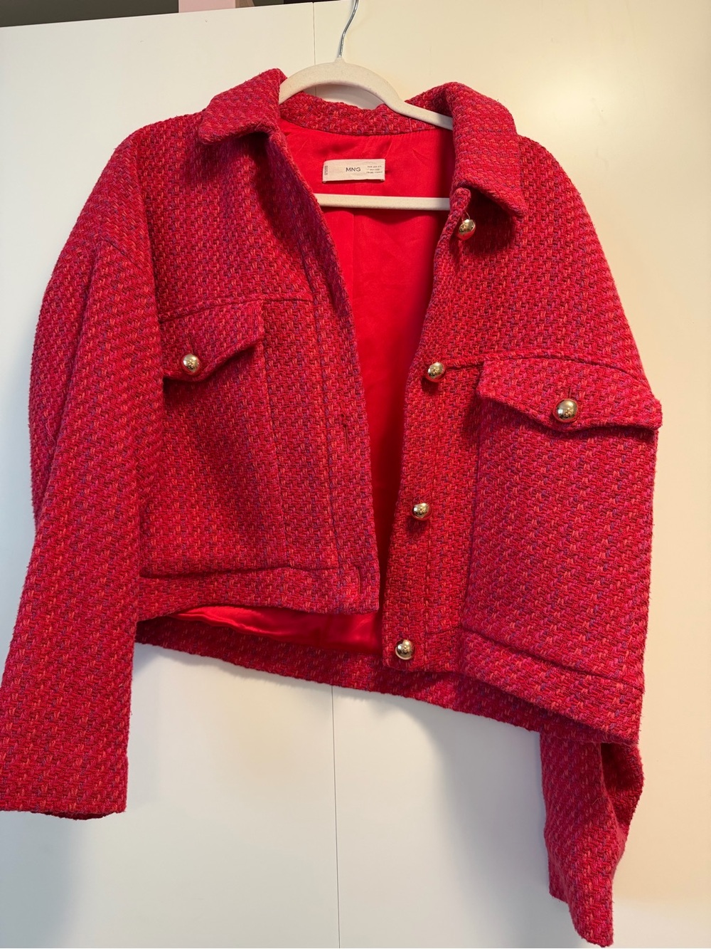 Mango Tweed Button-Front Cropped Jacket